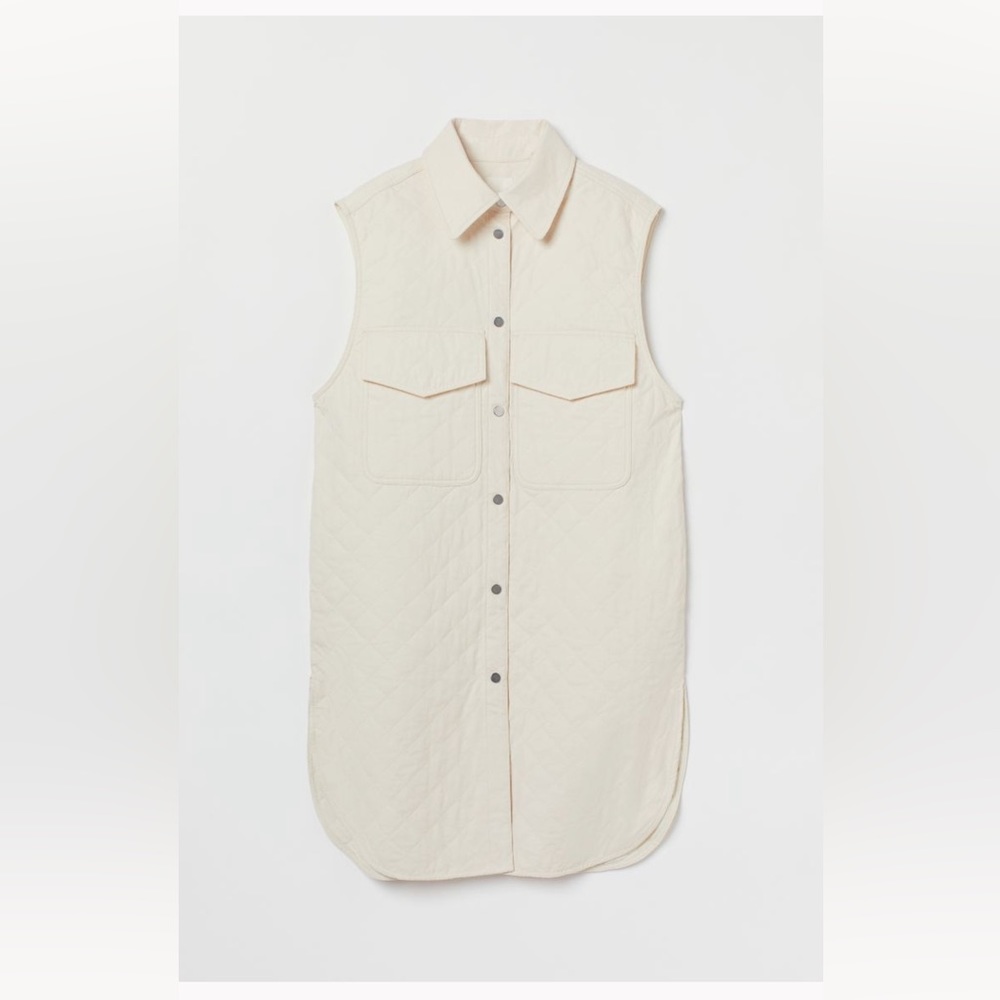 H&M Sleevlesa Shirt Jacket | Quilted Woven Cream fabric